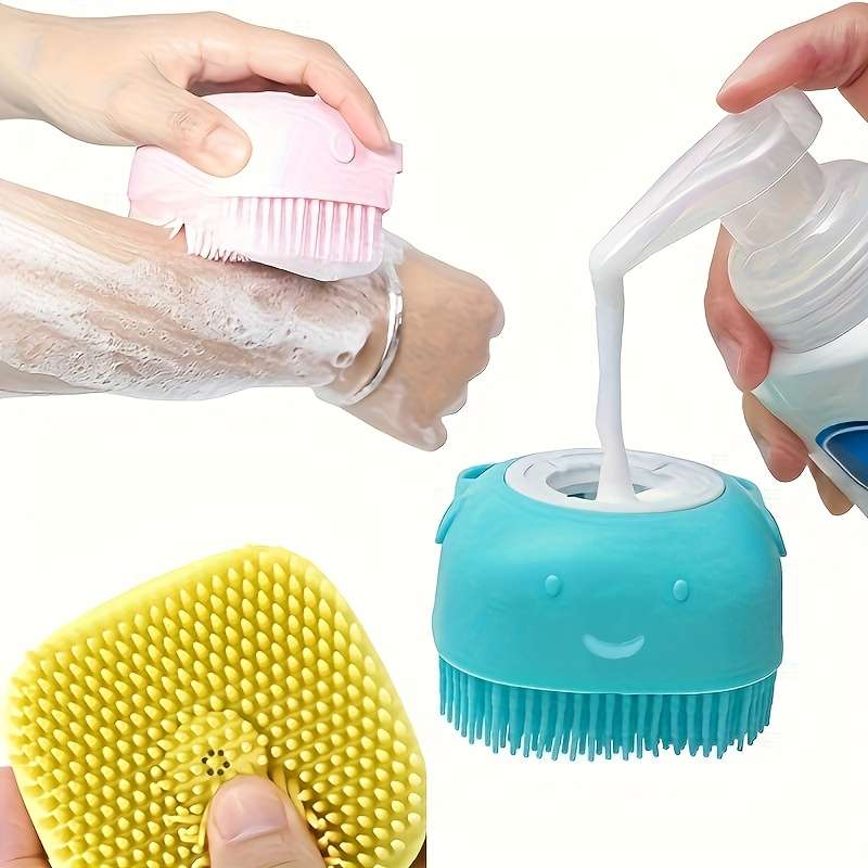 1pc Ergonomic Silicone Shower Brush With Cover Soft Non-Slip Handle