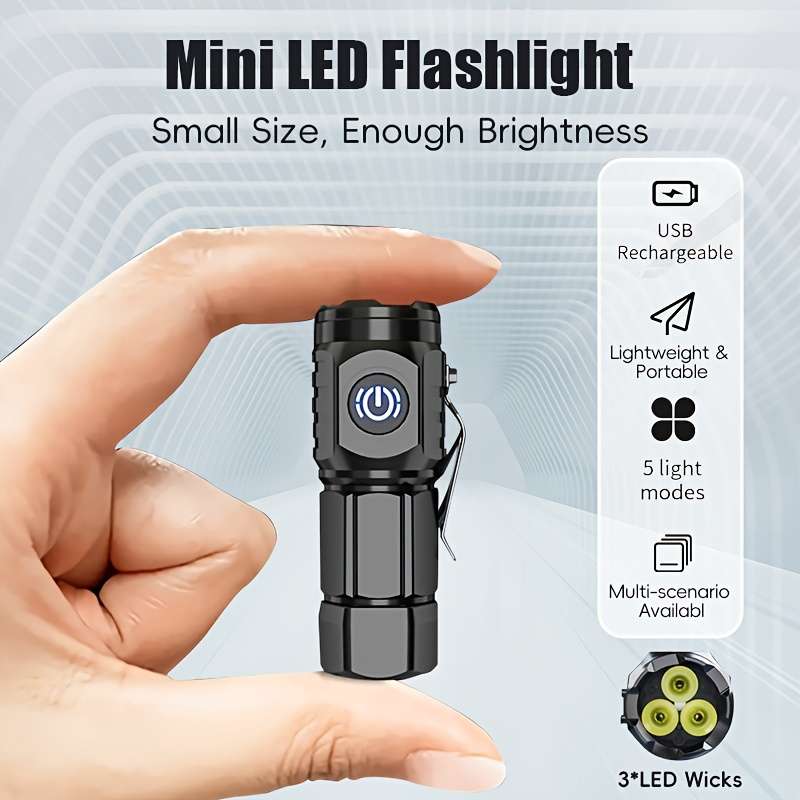 Mini Led Usb Rechargeable Flashlight, Frog Eye Lens