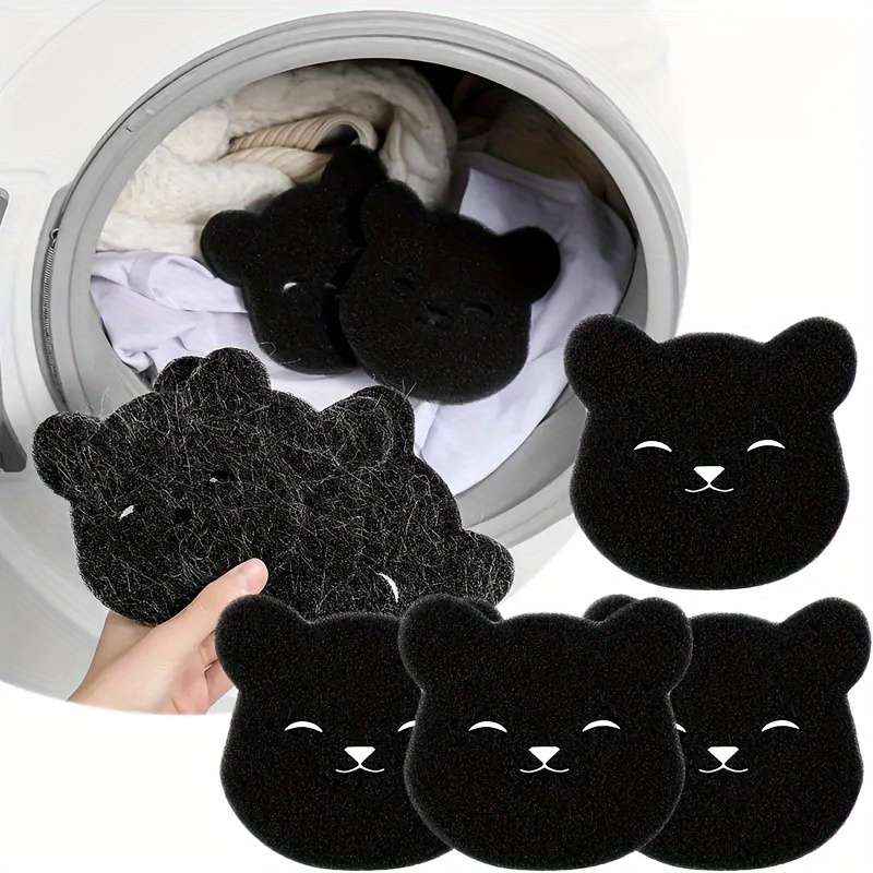 Reusable Cartoon Bear Laundry Sponge for Washing Machine PET Hair Remover, Deodorant Cleaner 5PCS
