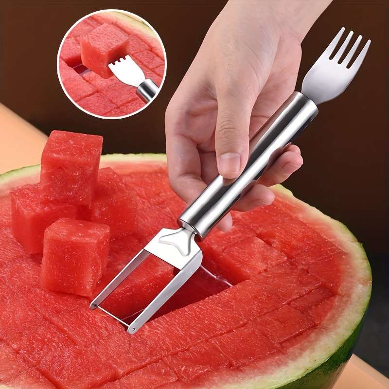 2 in 1 Stainless Steel Watermelon Fork A convenient tool for cutting and serving fresh watermelon