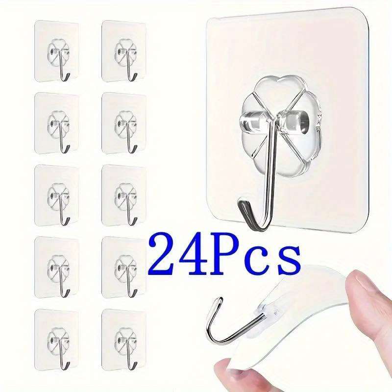 Heavy duty transparent adhesive hooks 24Pcs available, 9.98 KG super strong load-bearing, no drillin
