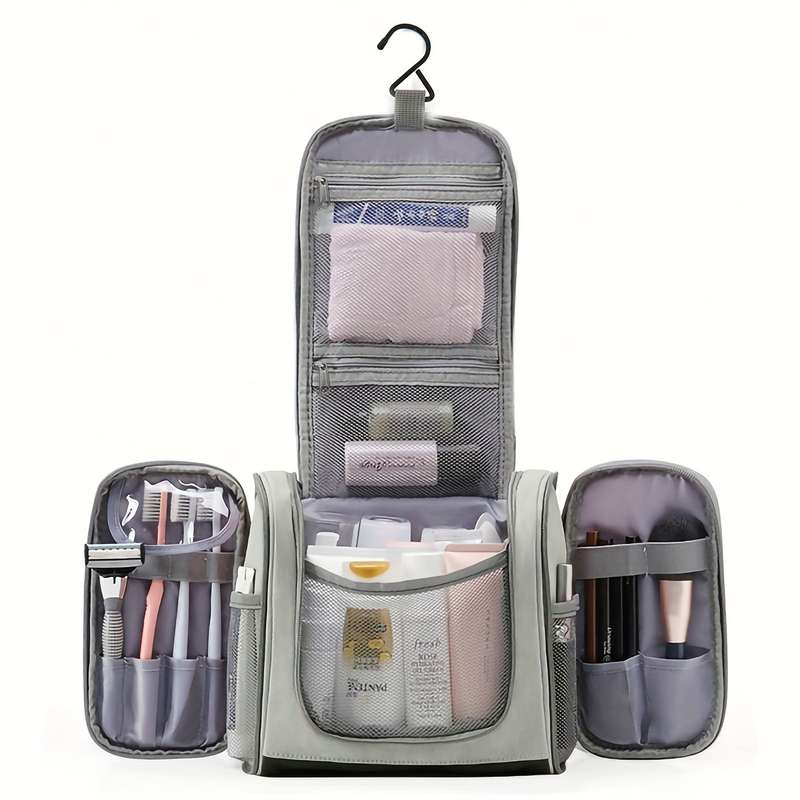 Portable travel toiletry bag with hook