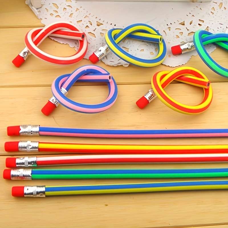 10 Flexible Multi-Color Striped Pencils With Erasers