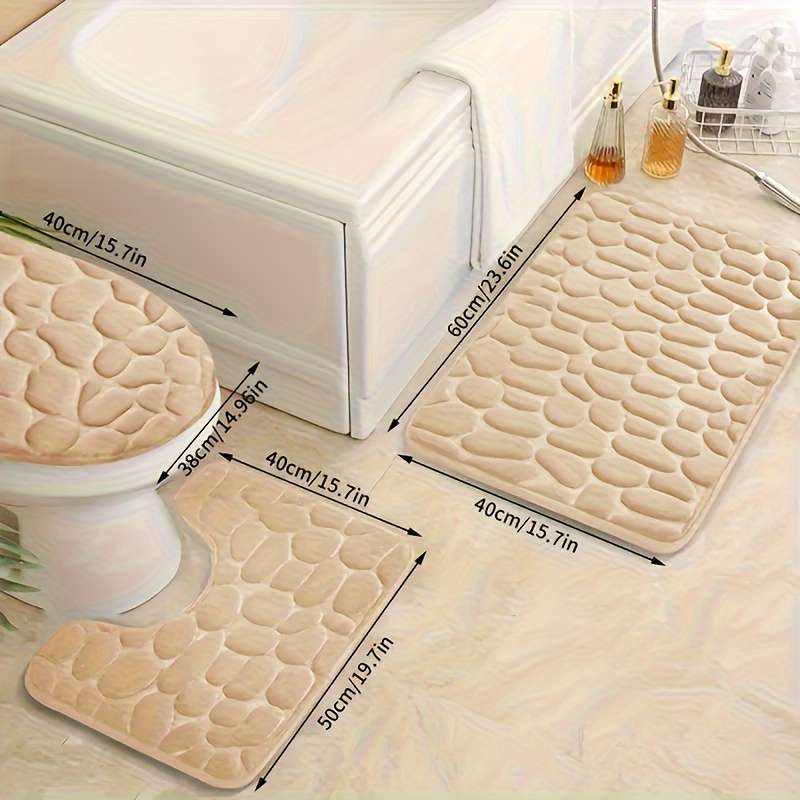 3-Pack Non-Slip Machine-Made Bath Mats