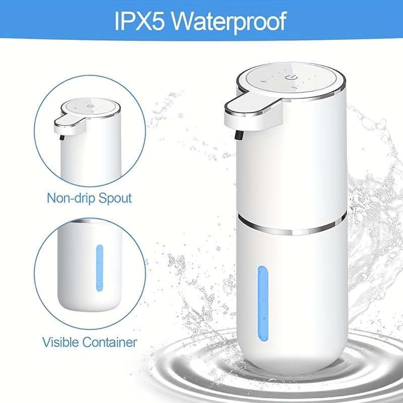 1pcs 380ml Touchless Soap Dispenser, Wall-mountable, IPX5 Waterproof, Lead-free Plastic, USB Recharg