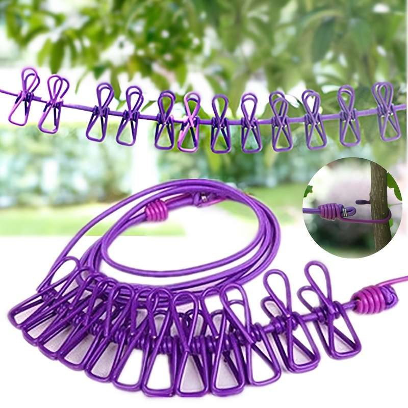 Retractable Portable Clothesline With 12 Clothespins