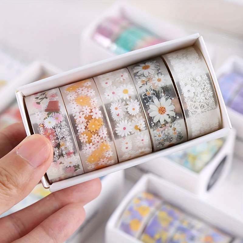 5 Rolls Of Clear Flower Sticker Tape