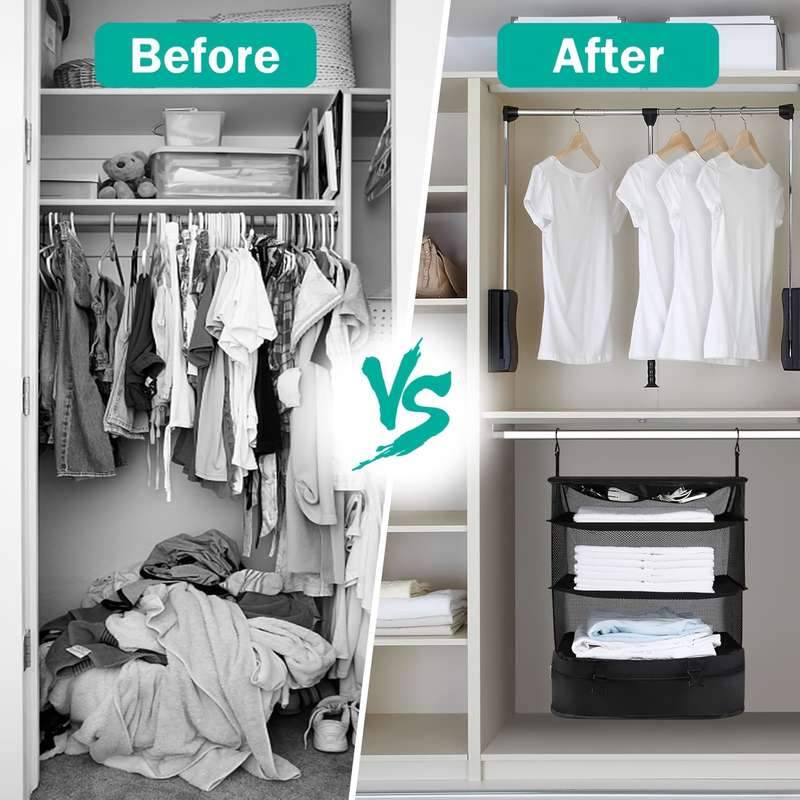 1 x Canvas Hanging Travel Wardrobe Organizer