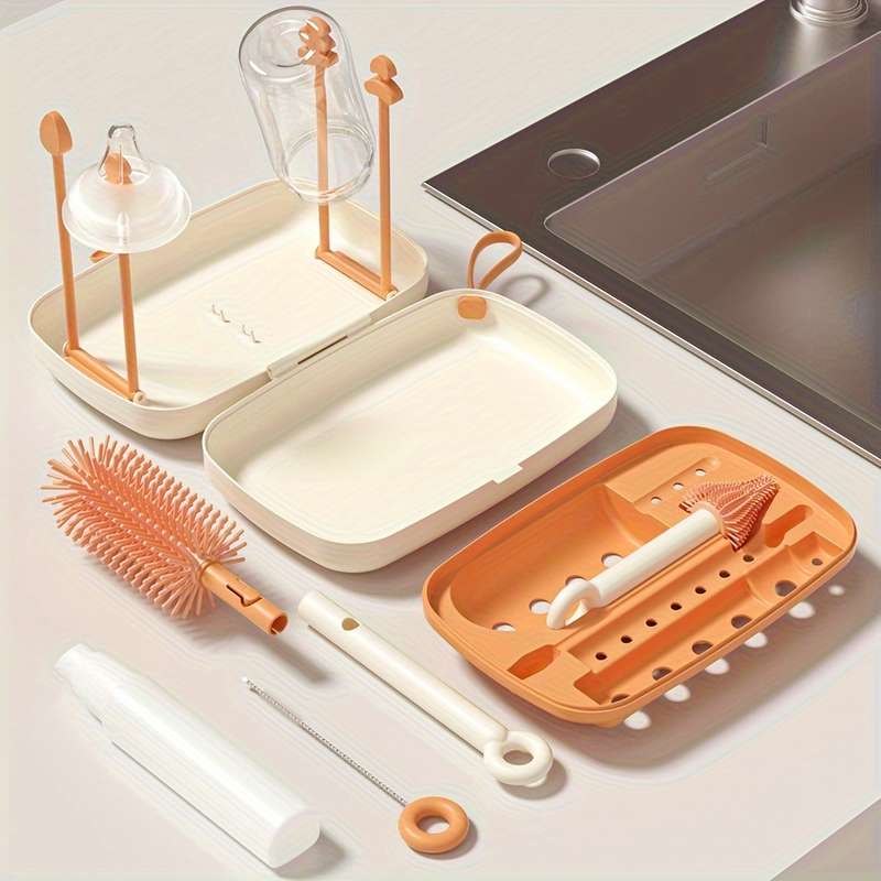 Silicone Bottle And Nipple Brush With Storage Casesilicone Bottle And Nipple Brush With Storage Case