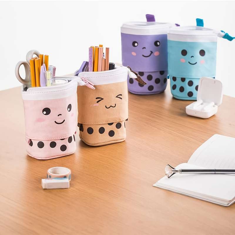Canvas Pencil Case Milk Tea Design
