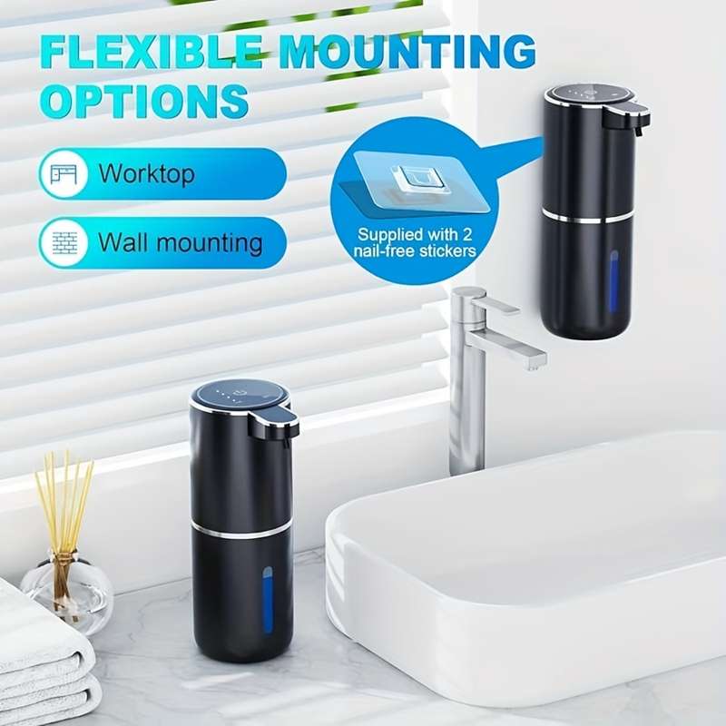 1pcs 380ml Touchless Soap Dispenser, Wall-mountable, IPX5 Waterproof, Lead-free Plastic, USB Recharg