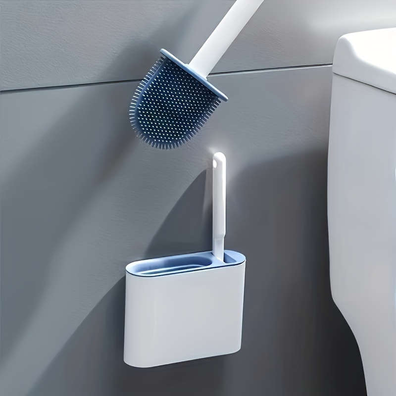 Wall-mounted toilet brush set, silicone head bathroom cleaning kit, ergonomic design, comes with 2 b