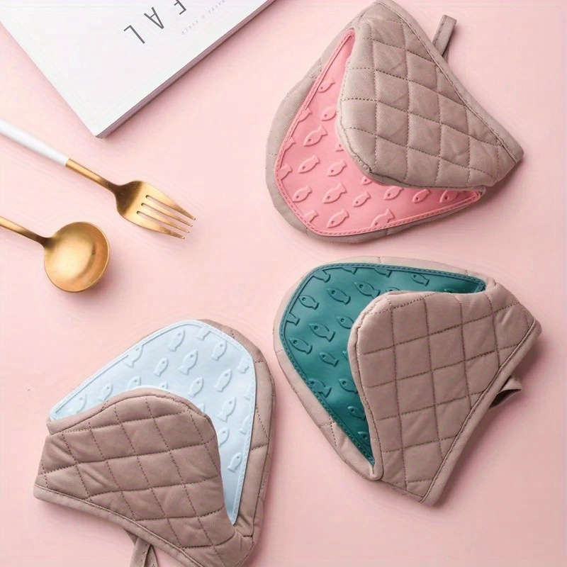 1x Beige Quilted Silicone Oven Mitt - Heat Resistant