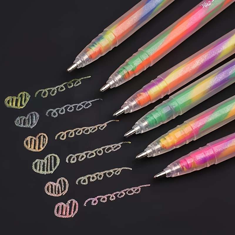 6 Colors Glitter Gel Pens Fine Point Rainbow Gradient Pens