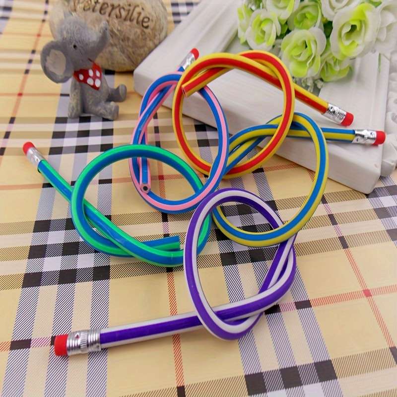10 Flexible Multi-Color Striped Pencils With Erasers