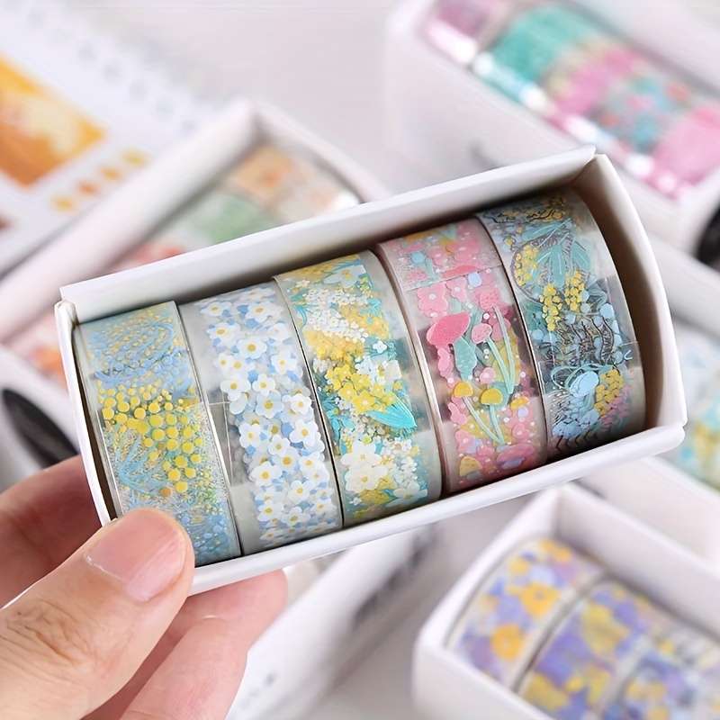 5 Rolls Of Clear Flower Sticker Tape