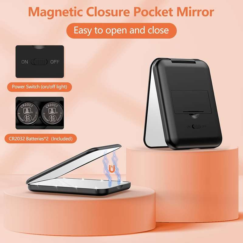 Pocket Makeup Mirror, 1X/3X Magnification LED