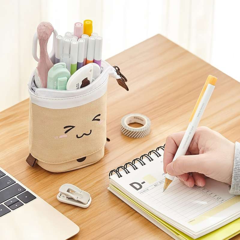 Canvas Pencil Case Milk Tea Design