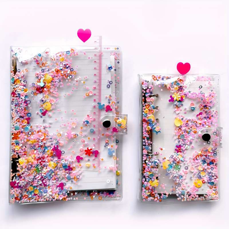 1pc Colorful Glitter A6 Plastic 6 Hole Notepad