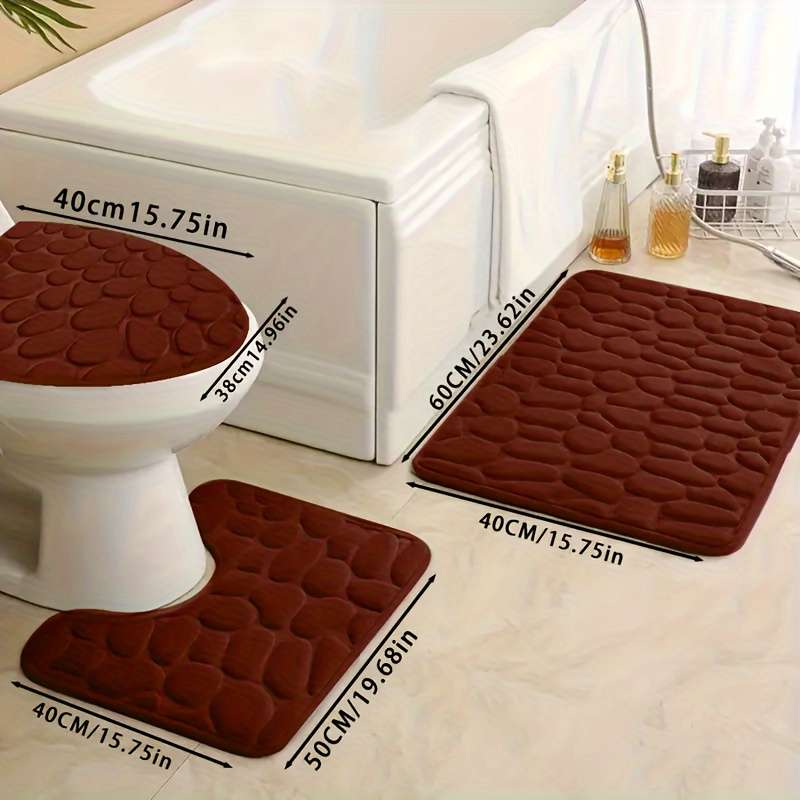 3-Pack Non-Slip Machine-Made Bath Mats