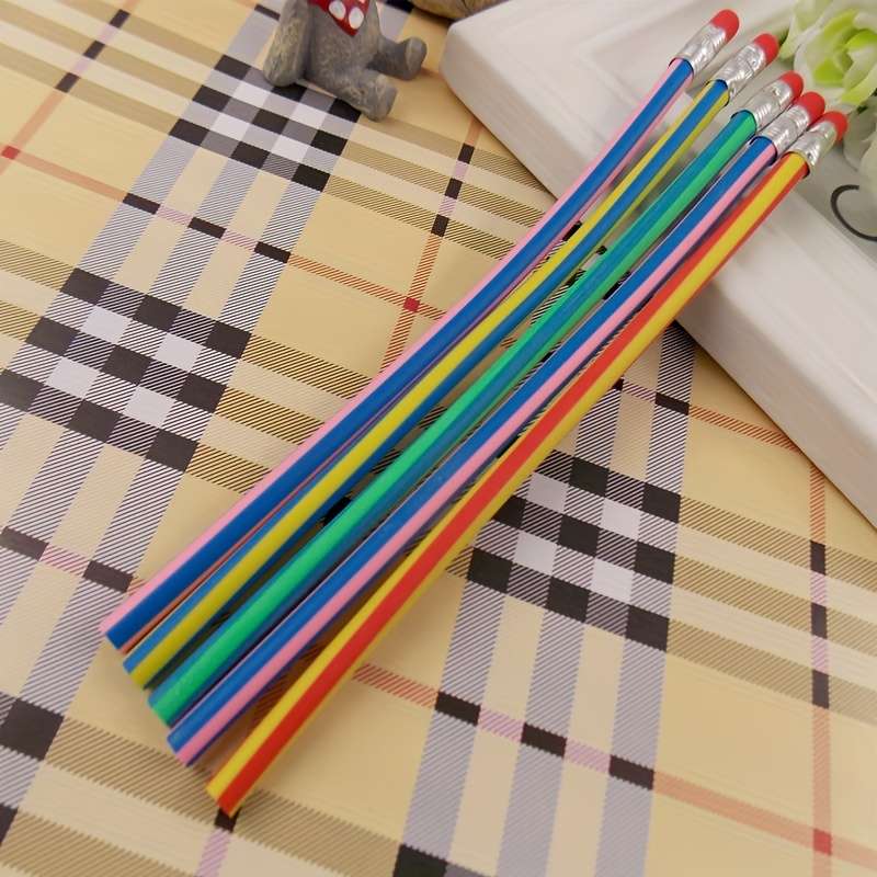 10 Flexible Multi-Color Striped Pencils With Erasers