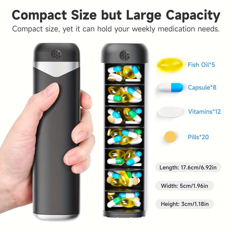 1 Piece Portable 7 Day Pill Organizer Compact Travel Size Pill Box Height 17.5cm