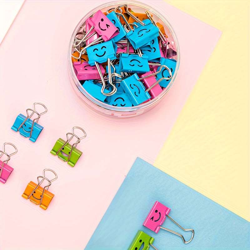 50-Pack Assorted-Color Cartoon Face Binder Clips