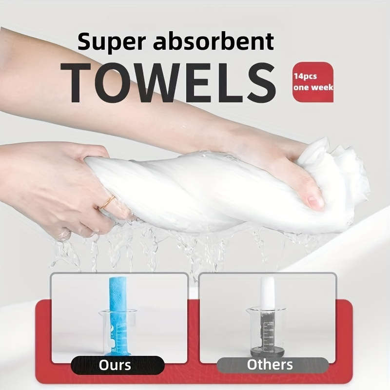 14 Pack BPA Free Compressed Towels - Cotton Non-Woven Travel Disposable Face Towels, Quick Dry Clean