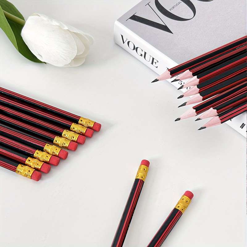 30 Classic Red And Black Pencils Study Stationery