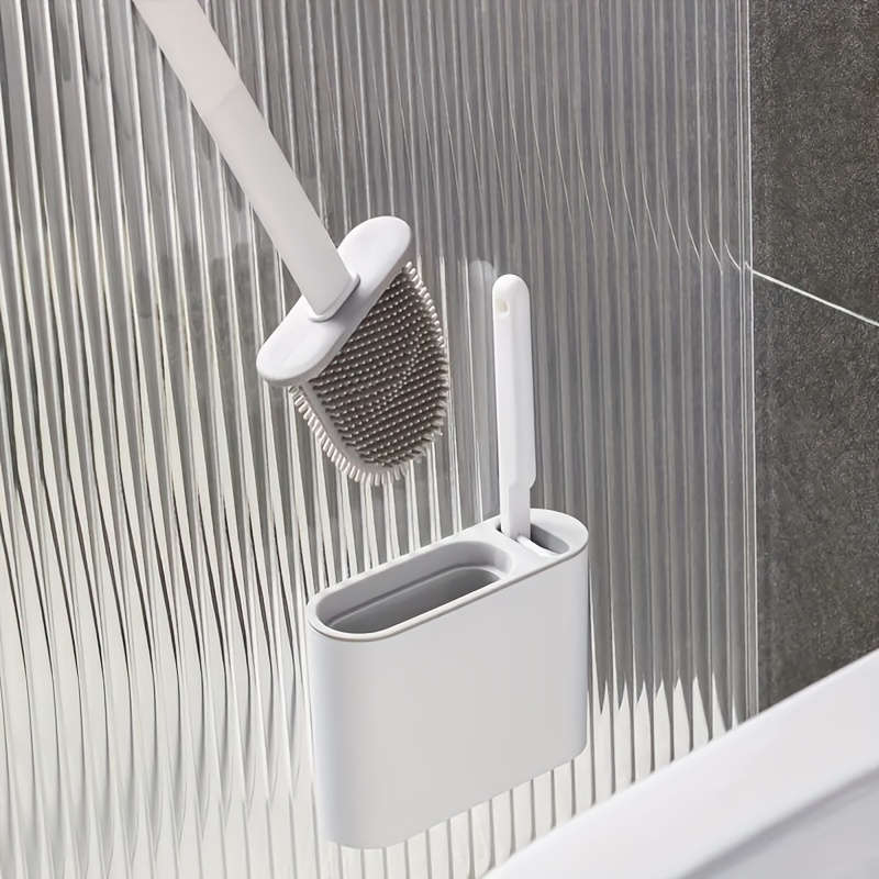 Wall-mounted toilet brush set, silicone head bathroom cleaning kit, ergonomic design, comes with 2 b