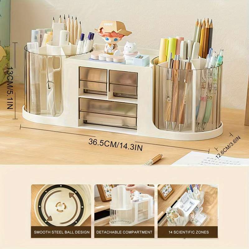 1PC double rotating pen holder storage box