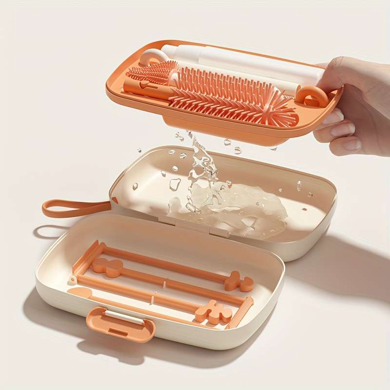 Silicone Bottle And Nipple Brush With Storage Casesilicone Bottle And Nipple Brush With Storage Case