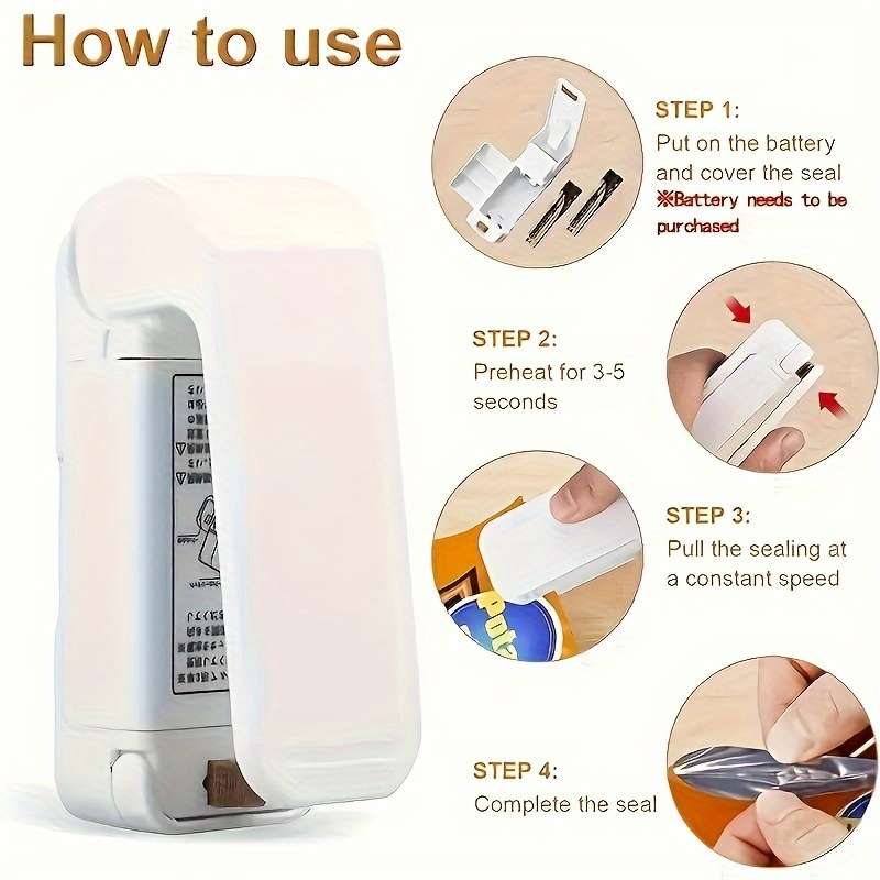 Portable vacuum food sealer, handheld heat sealer for plastic bags, small and easy to use, no need f