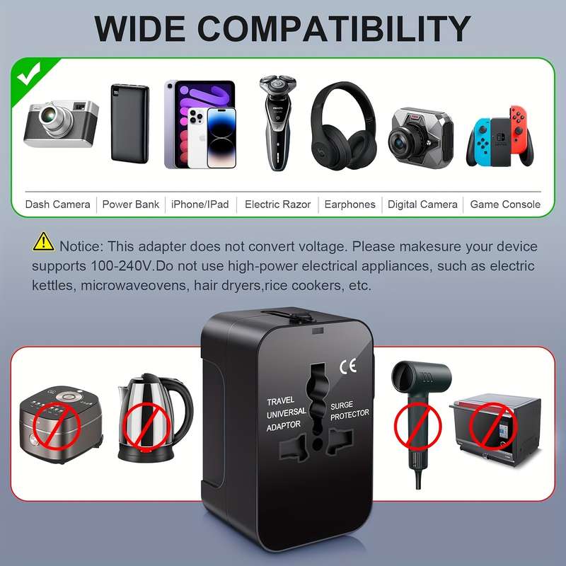 1 x Universal Travel Adapter Dual Usb Port Converter