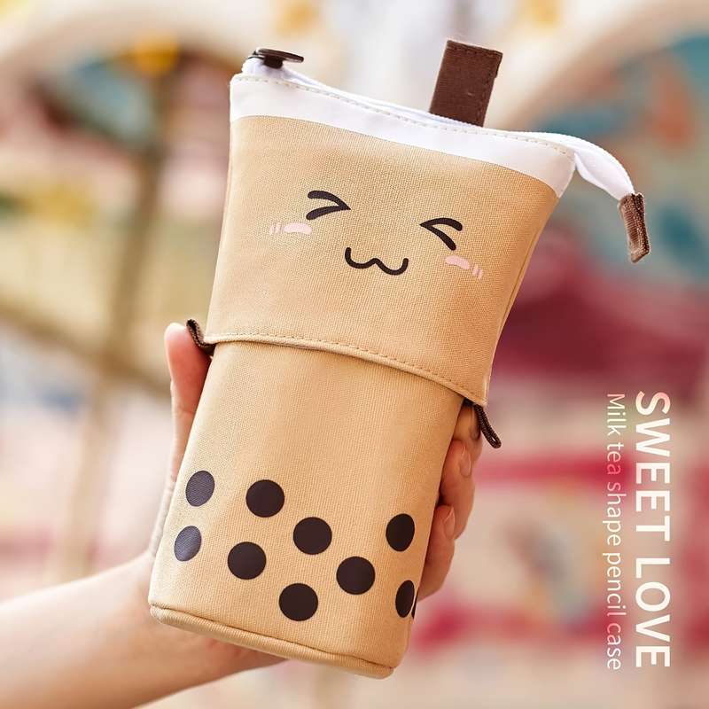 Canvas Pencil Case Milk Tea Design