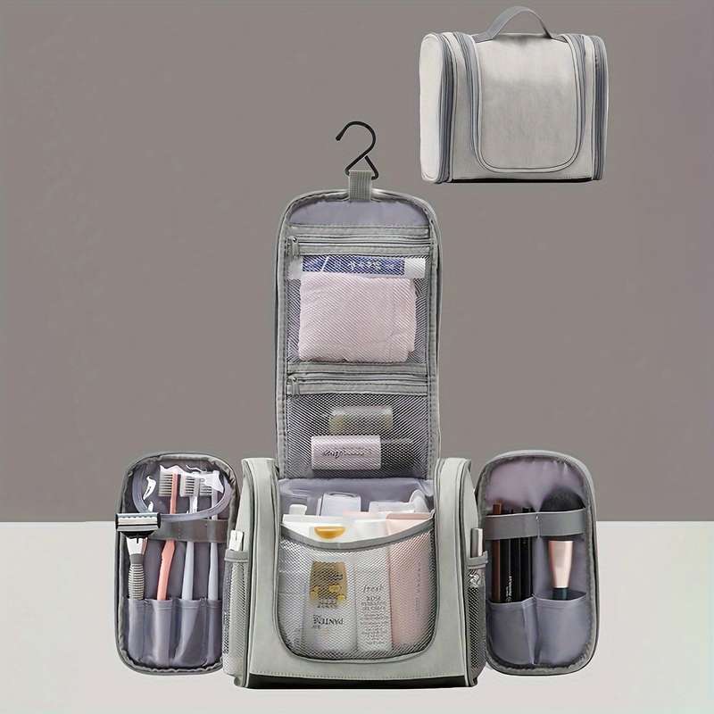 Portable travel toiletry bag with hook