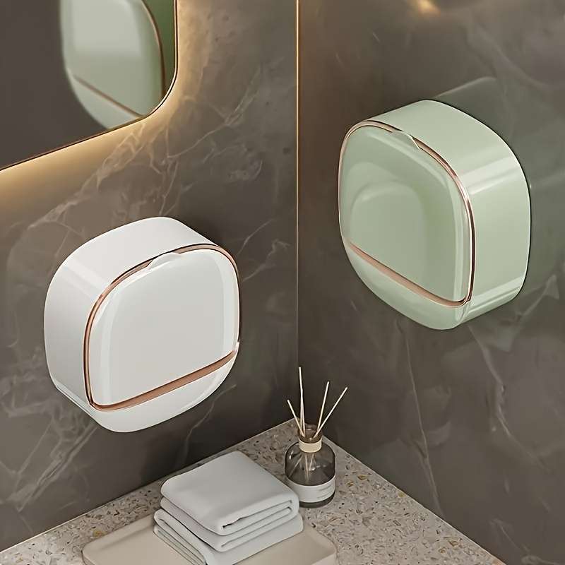 Wall Mounted Soap Dish With Lid No Drilling Required Double Layer Plastic Soap Holder