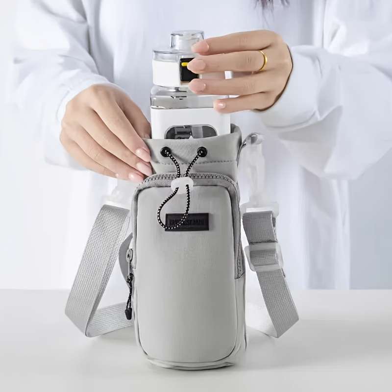 Beige Travel Crossbody Water Bottle Bag