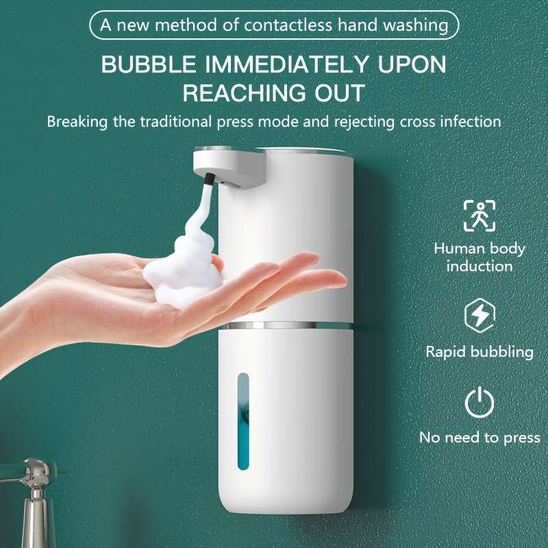1pcs 380ml Touchless Soap Dispenser, Wall-mountable, IPX5 Waterproof, Lead-free Plastic, USB Recharg