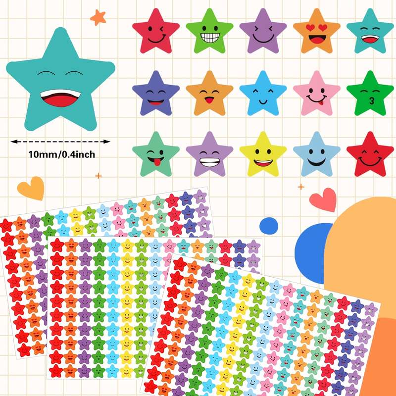 1500 Star Stickers 15 Designs Smiley Faces