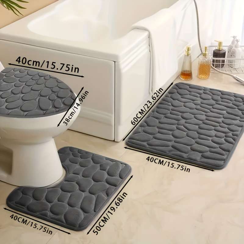 3-Pack Non-Slip Machine-Made Bath Mats