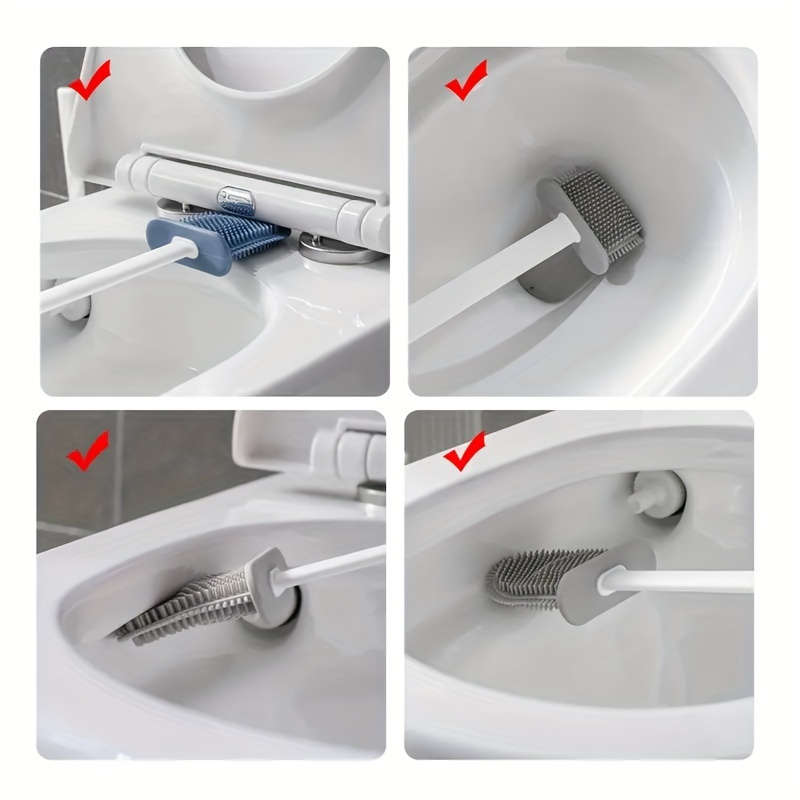 Wall-mounted toilet brush set, silicone head bathroom cleaning kit, ergonomic design, comes with 2 b