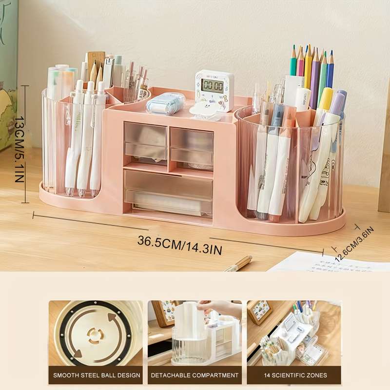 1PC double rotating pen holder storage box