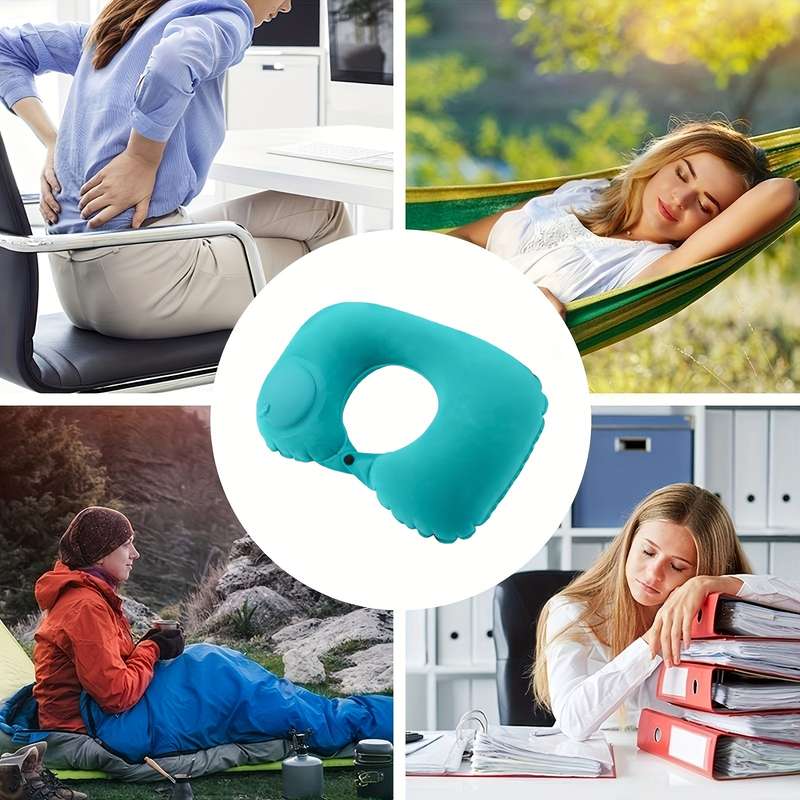 Modern Velvet U-Shaped Inflatable Neck Pillow Automatic Neck Support