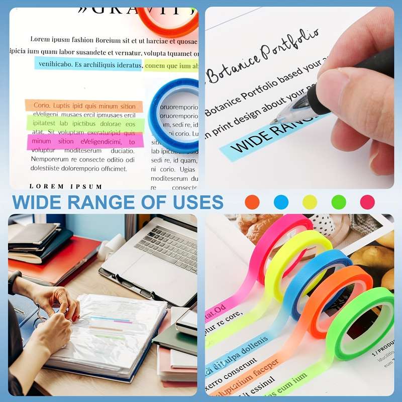 10 Rolls Of Highlighter Tape Removable