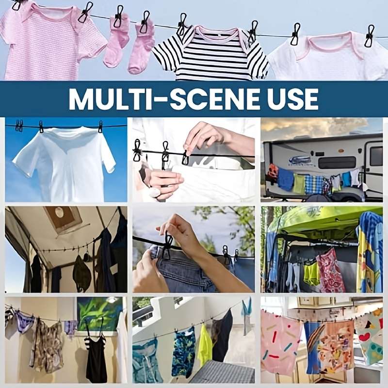 Retractable Portable Clothesline With 12 Clothespins
