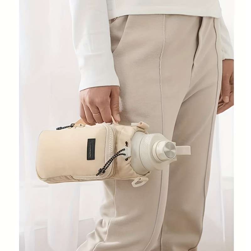 Beige Travel Crossbody Water Bottle Bag