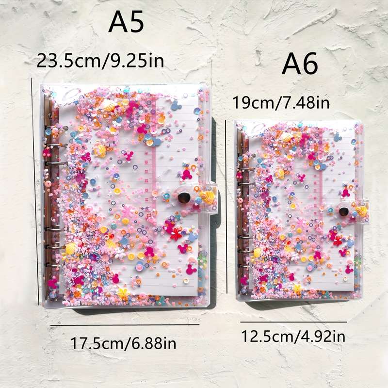 1pc Colorful Glitter A6 Plastic 6 Hole Notepad