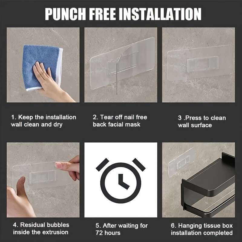 1 Piece Wall Mounted Toilet Paper Holder - Durable Abs Plastic, No Drilling Required Adhesive Paper