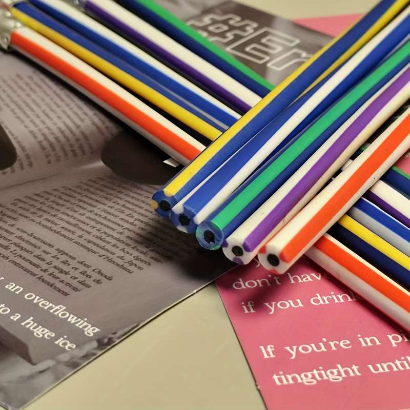 10 Flexible Multi-Color Striped Pencils With Erasers
